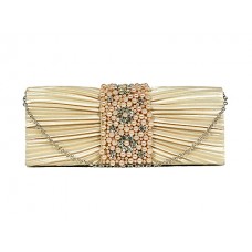 Evening Bag - 12 PCS - Satin w/ Pleated & Beaded Flap - Champagne - BG-100274CH